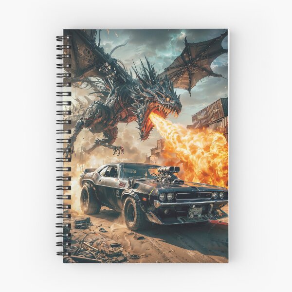 Item preview, Muscle sports car chased by mech dragon dragon art designed and sold by TheArtistOf2022.