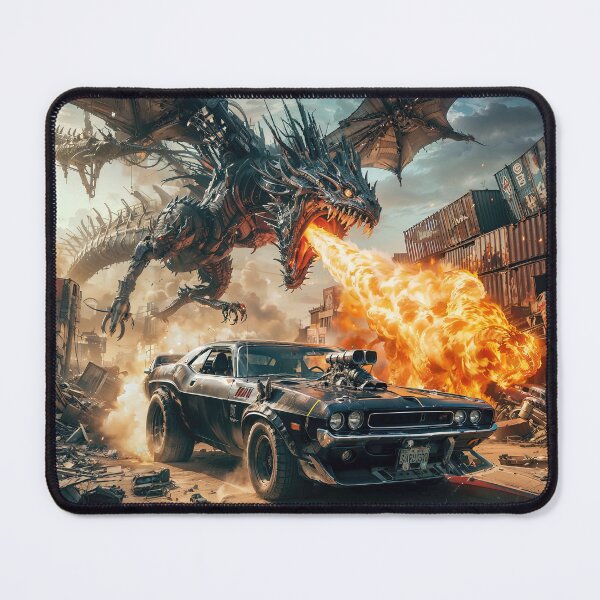 Item preview, Muscle sports car chased by mech dragon dragon art designed and sold by TheArtistOf2022.