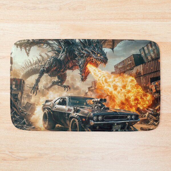 Item preview, Muscle sports car chased by mech dragon dragon art designed and sold by TheArtistOf2022.