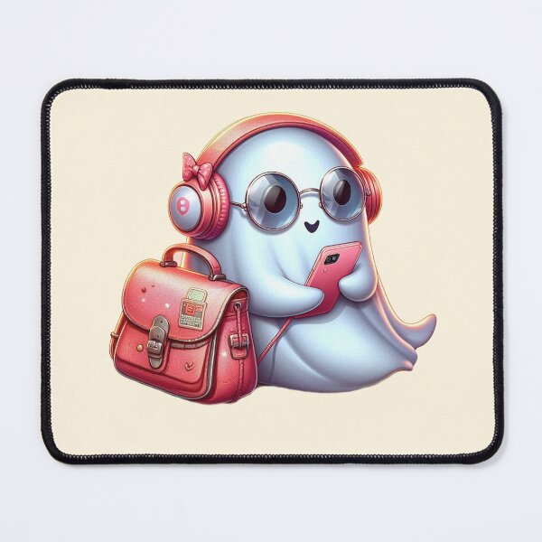 Item preview, Ghostly girl ,back to college,school,cute ghost wearing pink headphones, glasses and backpack designed and sold by droverashop.