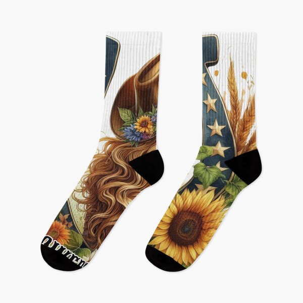 Item preview, Cowgirl in Hat,Sunflowers,Wild Horses,Wild Flowers,Horseshoe designed and sold by deniz kaya.