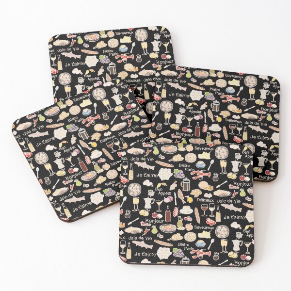 Item preview, Doodle Art Food Paris French Bistro Line Art Multicolor on Black designed and sold by GenAumonier.