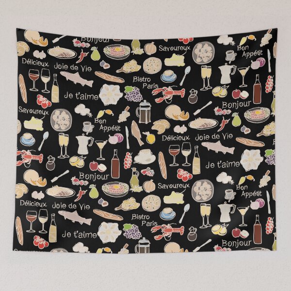 Item preview, Doodle Art Food Paris French Bistro Line Art Multicolor on Black designed and sold by GenAumonier.