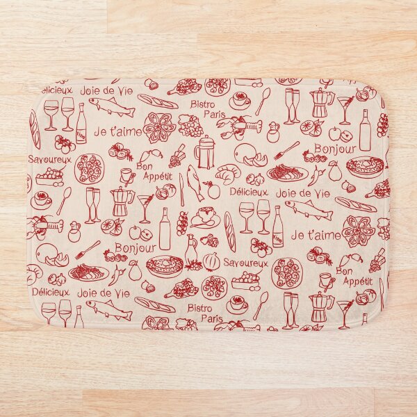 Item preview, Doodle Art Food Paris French Bistro Line Art Cherry Red on Cream White designed and sold by GenAumonier.