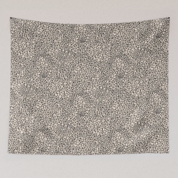 Item preview, Ceramic Crackle Glaze Abstract Textured Line Art Black on Cream White designed and sold by GenAumonier.