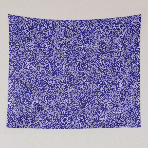 Item preview, Ceramic Crackle Glaze Abstract Textured Line Art Cream White on Royal Blue designed and sold by GenAumonier.