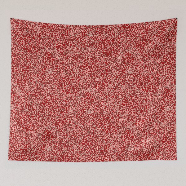 Item preview, Ceramic Crackle Glaze Abstract Textured Line Art Cream White on Cherry Red designed and sold by GenAumonier.