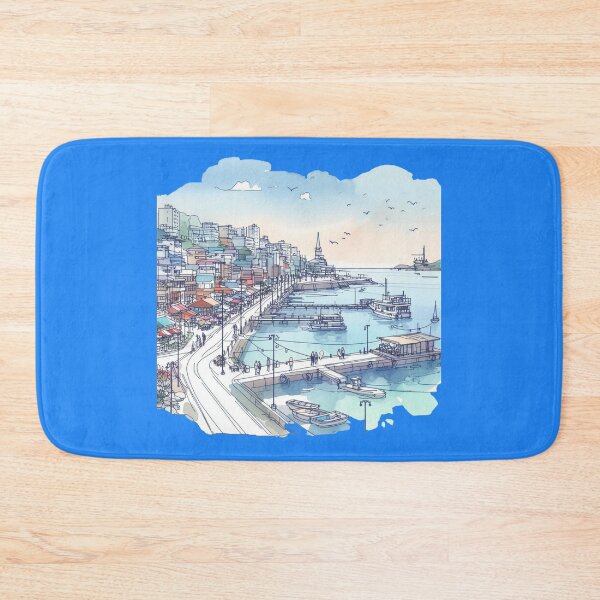 Item preview, Busan Gamcheon Harbor with Clear Blue Sky – 3D Sketch Minimalist Design,  designed and sold by PaintMeWorld.