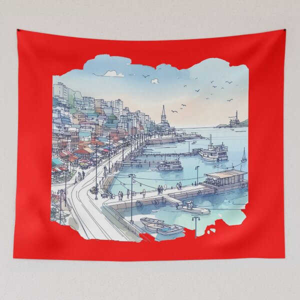 Item preview, Busan Gamcheon Harbor with Clear Blue Sky – 3D Sketch Minimalist Design, designed and sold by PaintMeWorld.