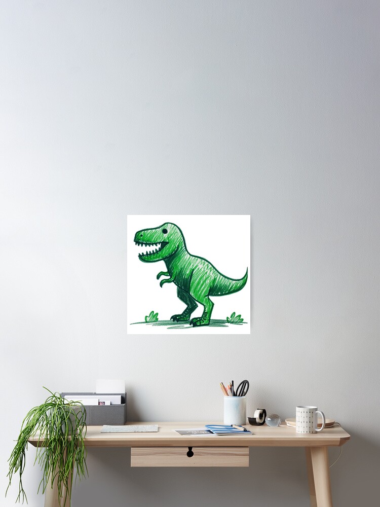 Kids doodles - Green T-rex Poster