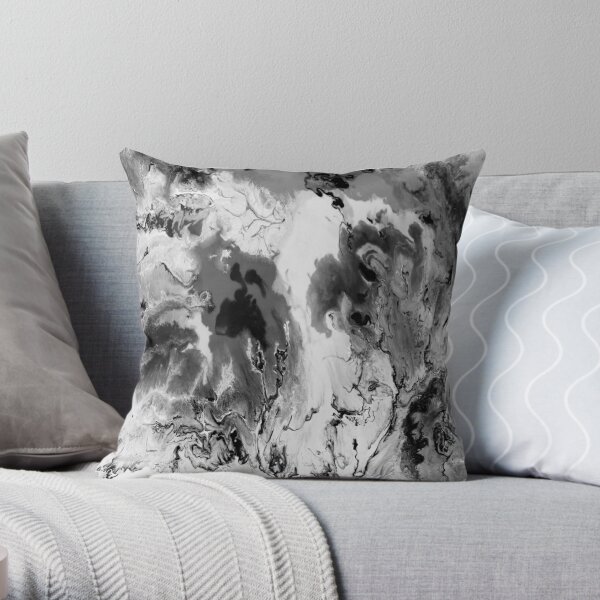 abstract grey marble black and white watercolor Throw Pillow