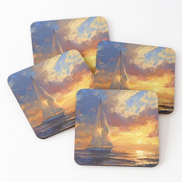 Item preview, Sailboat Painting Sunset Ocean Golden Hour designed and sold by Lumora.Studio.