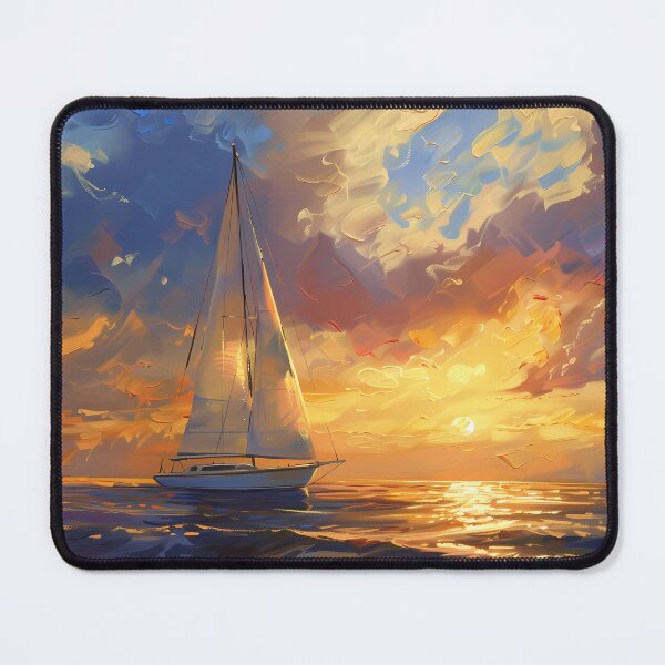 Item preview, Sailboat Painting Sunset Ocean Golden Hour designed and sold by Lumora.Studio.