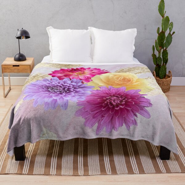Item preview, Colorful Flowers with Pink and Golden Background designed and sold by WhiteSoftPetals.