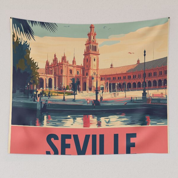 Item preview, Seville Wall Art – Vibrant Spanish Cityscape Print, Colorful Seville Decor, Spain Travel Poster designed and sold by nomiraclehere.