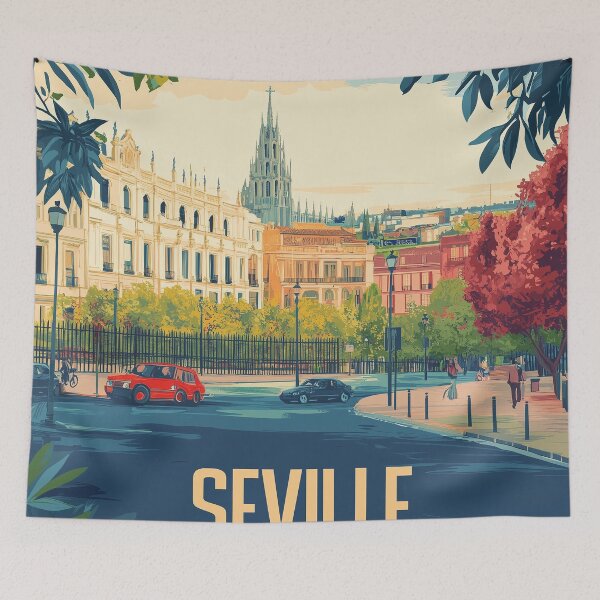 Item preview, Seville Wall Art – Vibrant Spanish Cityscape Print, Colorful Seville Decor, Spain Travel Poster designed and sold by nomiraclehere.