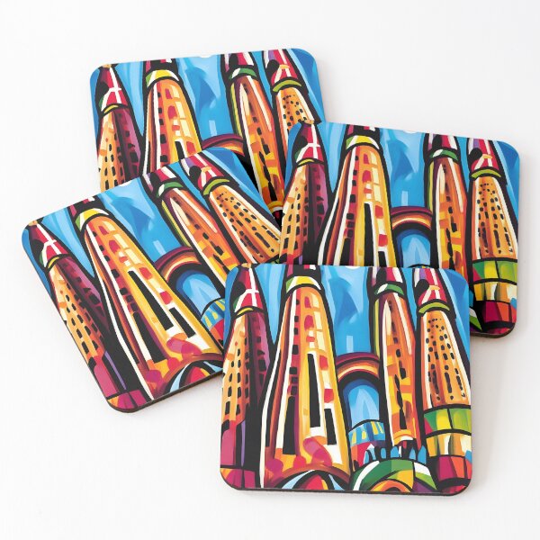 Item preview, Barcelona Sagrada Familia Abstract Art - Colorful Towers and Geometric Patterns Against Bright Blue Sky designed and sold by OlfactoART Studio.