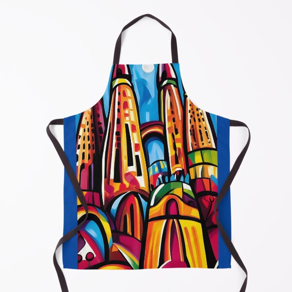 Item preview, Barcelona Sagrada Familia Abstract Art - Colorful Towers and Geometric Patterns Against Bright Blue Sky designed and sold by OlfactoART Studio.