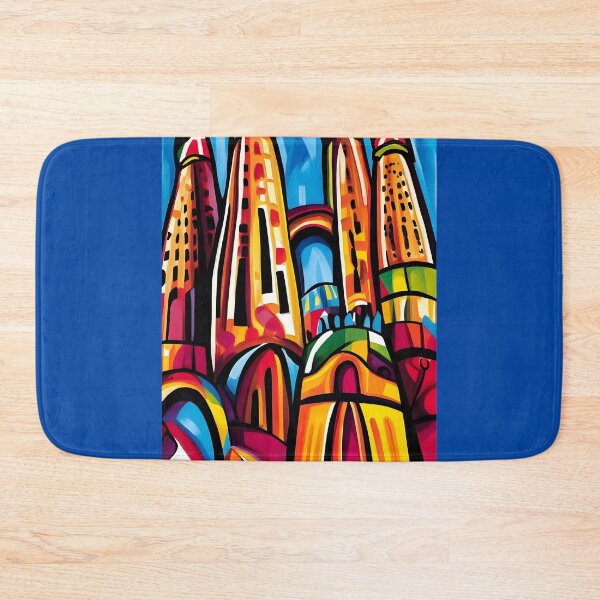 Item preview, Barcelona Sagrada Familia Abstract Art - Colorful Towers and Geometric Patterns Against Bright Blue Sky designed and sold by OlfactoART Studio.