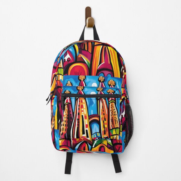 Item preview, Barcelona Sagrada Familia Abstract Art - Colorful Towers and Geometric Patterns Against Bright Blue Sky designed and sold by OlfactoART Studio.