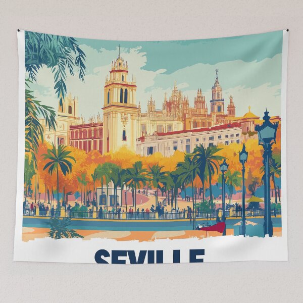 Item preview, Seville Wall Art – Vibrant Spanish Cityscape Print, Colorful Seville Decor, Spain Travel Poster designed and sold by nomiraclehere.