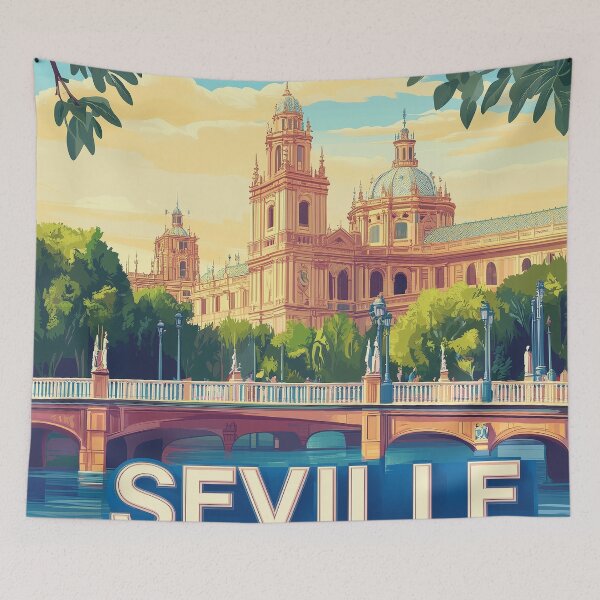 Item preview, Seville Wall Art – Vibrant Spanish Cityscape Print, Colorful Seville Decor, Spain Travel Poster designed and sold by nomiraclehere.