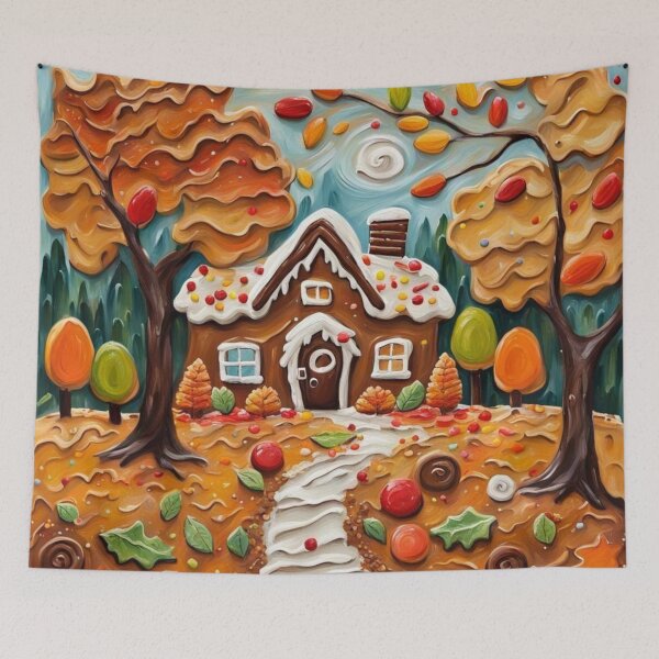 Item preview, Gingerbread House Autumnal Oil Impasto Painting designed and sold by MeadowFarmPrint.