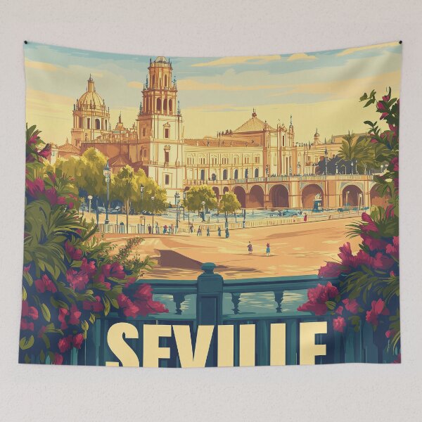 Item preview, Seville Wall Art – Vibrant Spanish Cityscape Print, Colorful Seville Decor, Spain Travel Poster designed and sold by nomiraclehere.