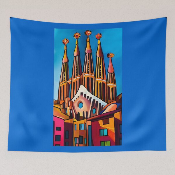 Item preview, Striking Sagrada Familia Abstract Art - Colorful Towers and Pointed Spires with Geometric Patterns Generative AI designed and sold by OlfactoART Studio.