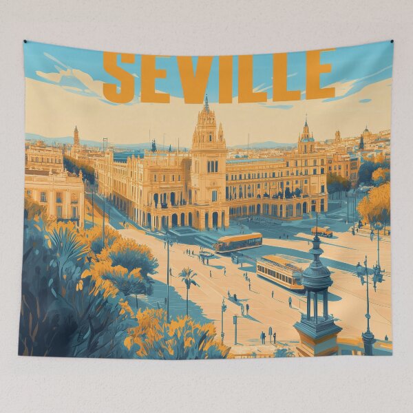 Item preview, Seville Wall Art – Vibrant Spanish Cityscape Print, Colorful Seville Decor, Spain Travel Poster designed and sold by nomiraclehere.