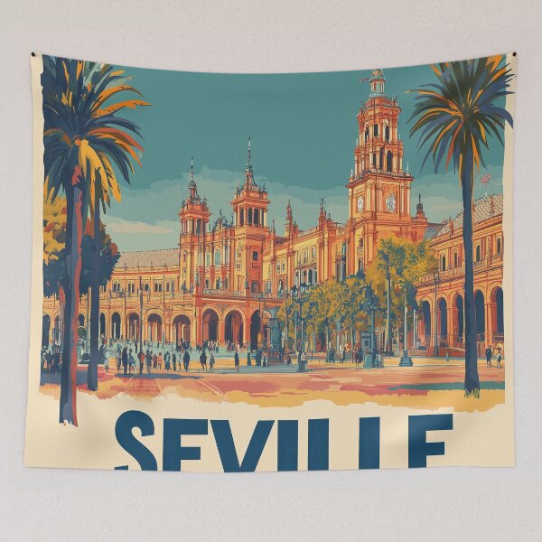 Item preview, Seville Wall Art – Vibrant Spanish Cityscape Print, Colorful Seville Decor, Spain Travel Poster designed and sold by nomiraclehere.