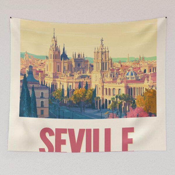 Item preview, Seville Wall Art – Vibrant Spanish Cityscape Print, Colorful Seville Decor, Spain Travel Poster designed and sold by nomiraclehere.