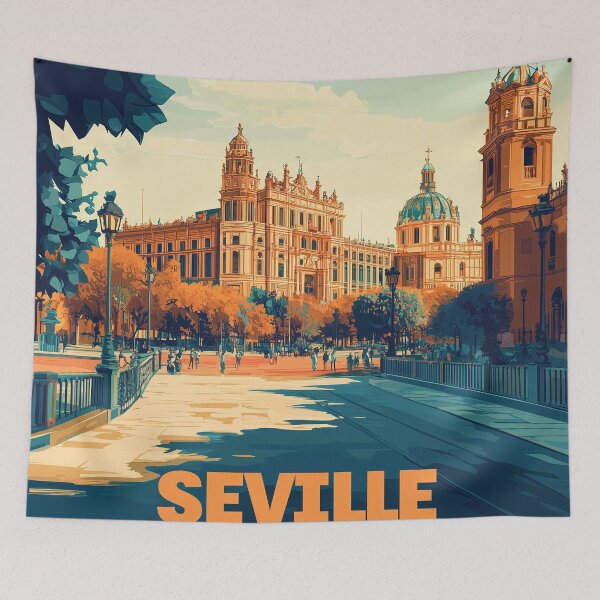 Item preview, Seville Wall Art – Vibrant Spanish Cityscape Print, Colorful Seville Decor, Spain Travel Poster designed and sold by nomiraclehere.