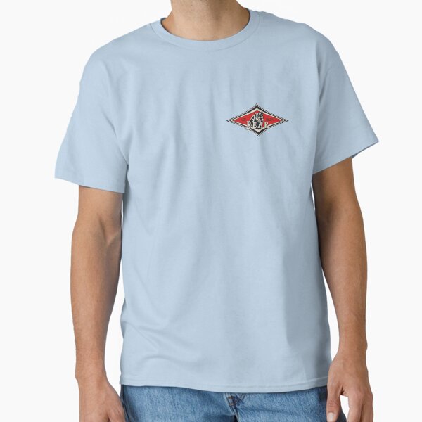 Aperçu de l'œuvre T-shirt rétro vintage Surfing Bear Big Wednesday culte planche de surf logo surf rouge diamant petite version imprimée sur la poitrine créée et vendue par Kludoman.