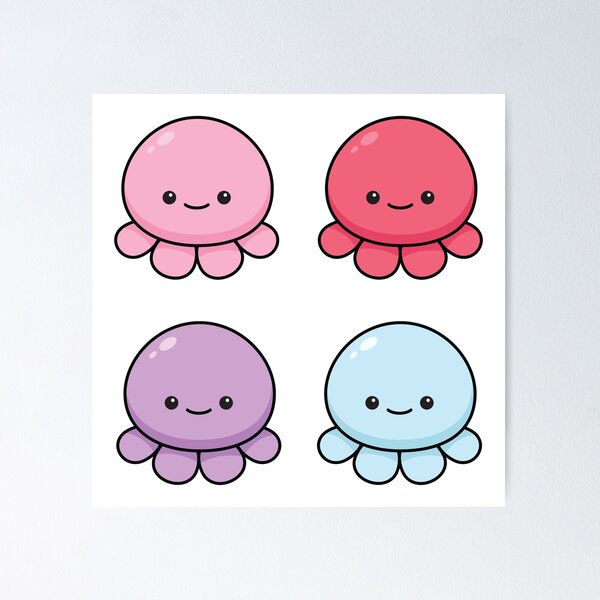 Kawaii Sea Animals Set Poster