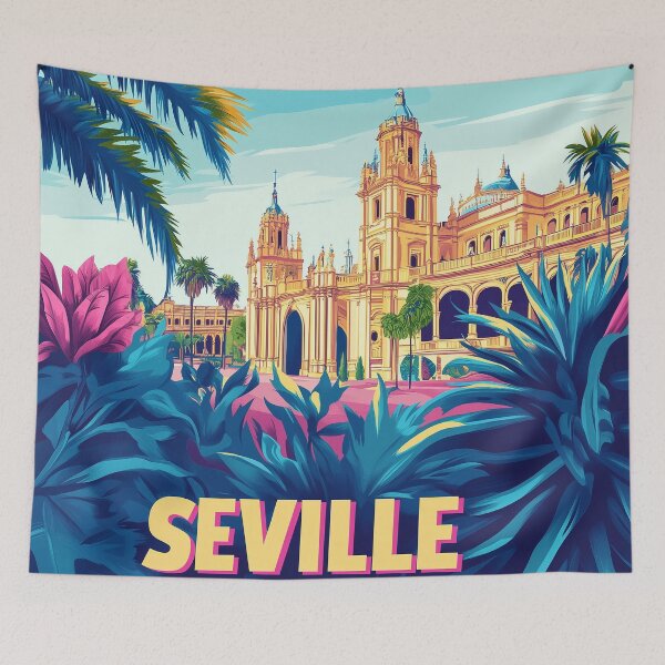 Item preview, Seville Wall Art – Vibrant Spanish Cityscape Print, Colorful Seville Decor, Spain Travel Poster designed and sold by nomiraclehere.