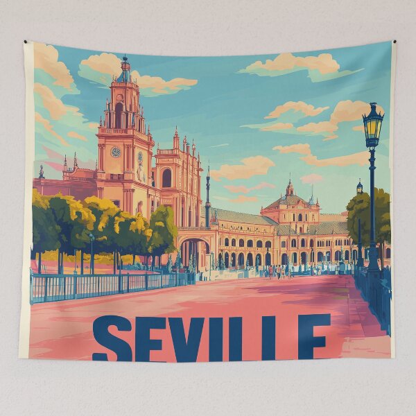 Item preview, Seville Wall Art – Vibrant Spanish Cityscape Print, Colorful Seville Decor, Spain Travel Poster designed and sold by nomiraclehere.