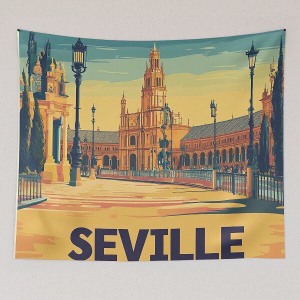 Item preview, Seville Wall Art – Vibrant Spanish Cityscape Print, Colorful Seville Decor, Spain Travel Poster designed and sold by nomiraclehere.