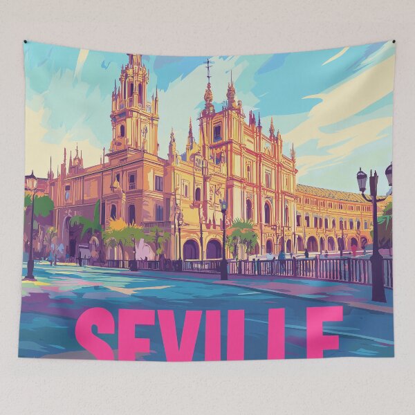 Item preview, Seville Wall Art – Vibrant Spanish Cityscape Print, Colorful Seville Decor, Spain Travel Poster designed and sold by nomiraclehere.