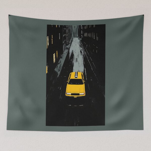 Item preview, Moody New York City Taxi Art - Yellow Cab in Dark Alleyway with Illuminated Windows AI Generated designed and sold by OlfactoART Studio.