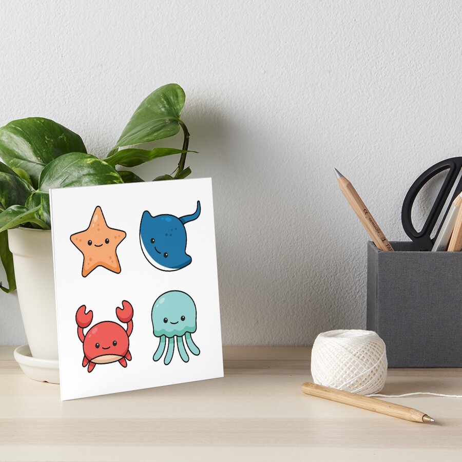 Kawaii Sea Animals Set Poster