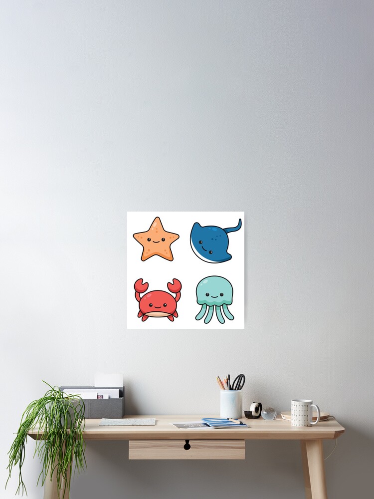 Kawaii Sea Animals Set Poster