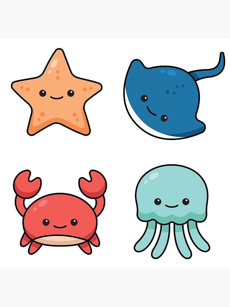 Kawaii Sea Animals Set Poster