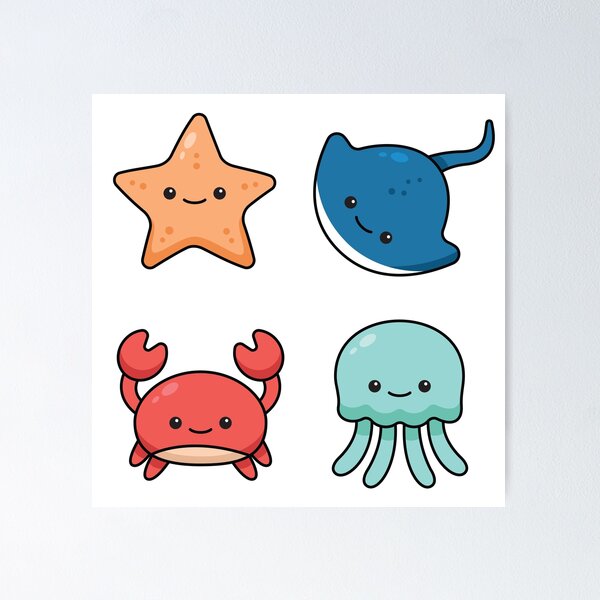 Kawaii Sea Animals Set Poster