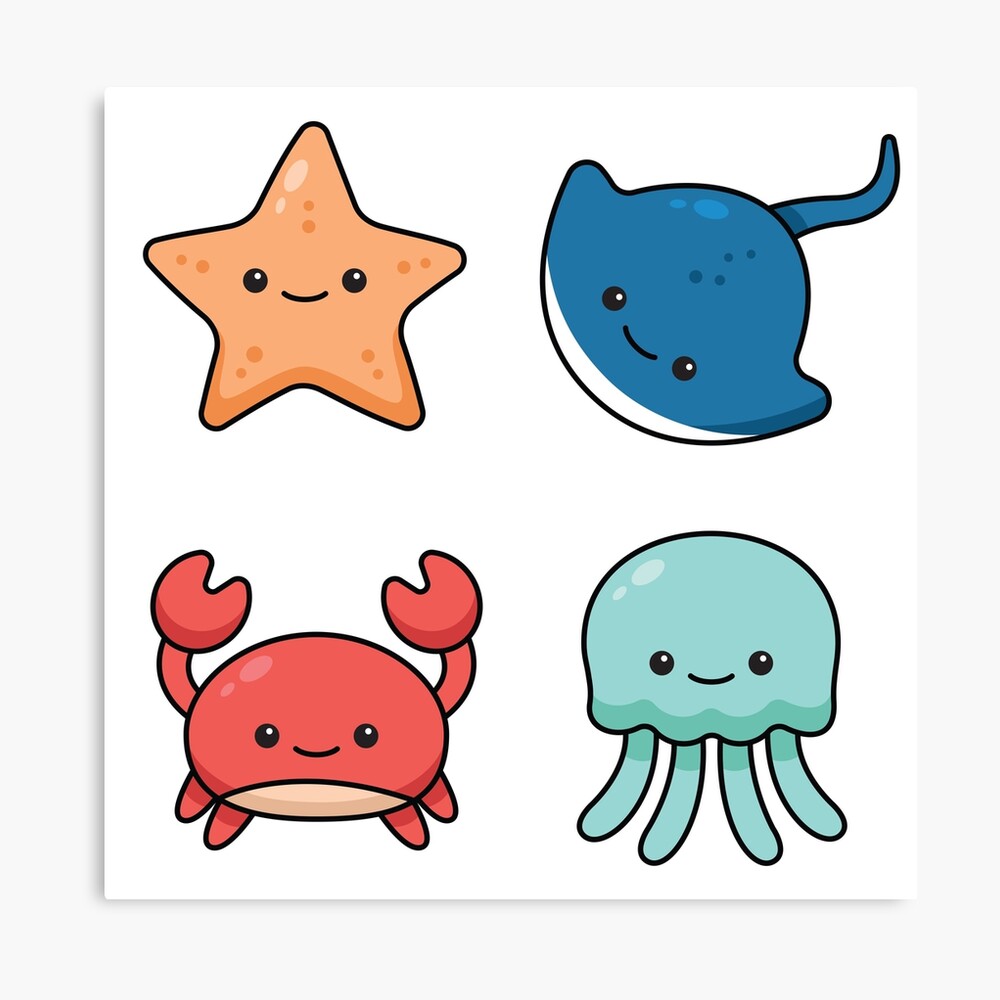 Kawaii Sea Animals Set Poster