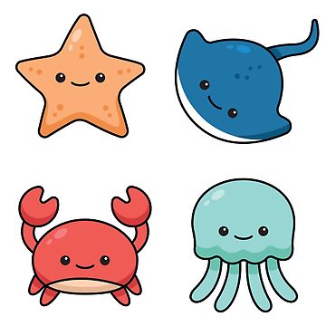 Kawaii Sea Animals Set Poster