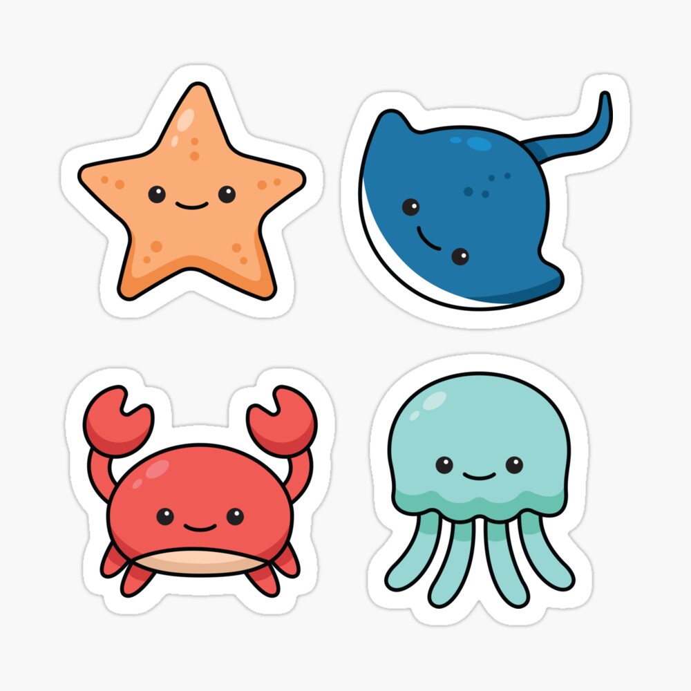 Kawaii Sea Animals Set Poster