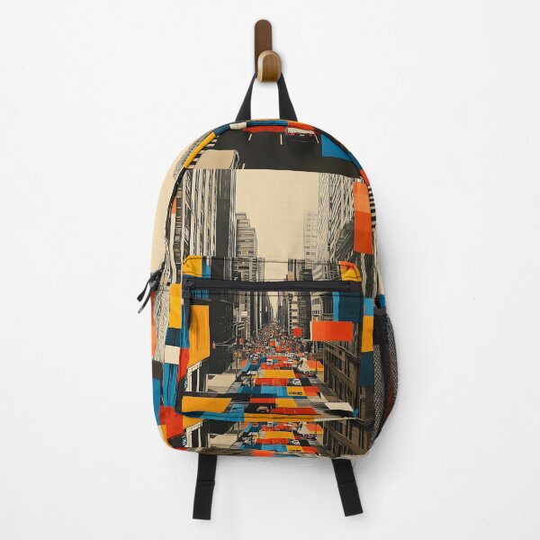 Item preview, Modern New York City Street Art - Abstract Colored Blocks Overlaying Busy Cityscape with Cars AI Generated designed and sold by OlfactoART Studio.