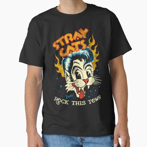 Retro Feline Rocker in Vintage Style Black Classic T-Shirt