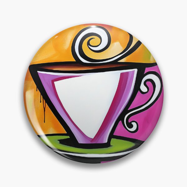 Item preview, Stylized Coffee Cup Art - Swirling Handle and Vibrant Colors on Green Saucer with Lively Orange Background designed and sold by OlfactoART Studio.
